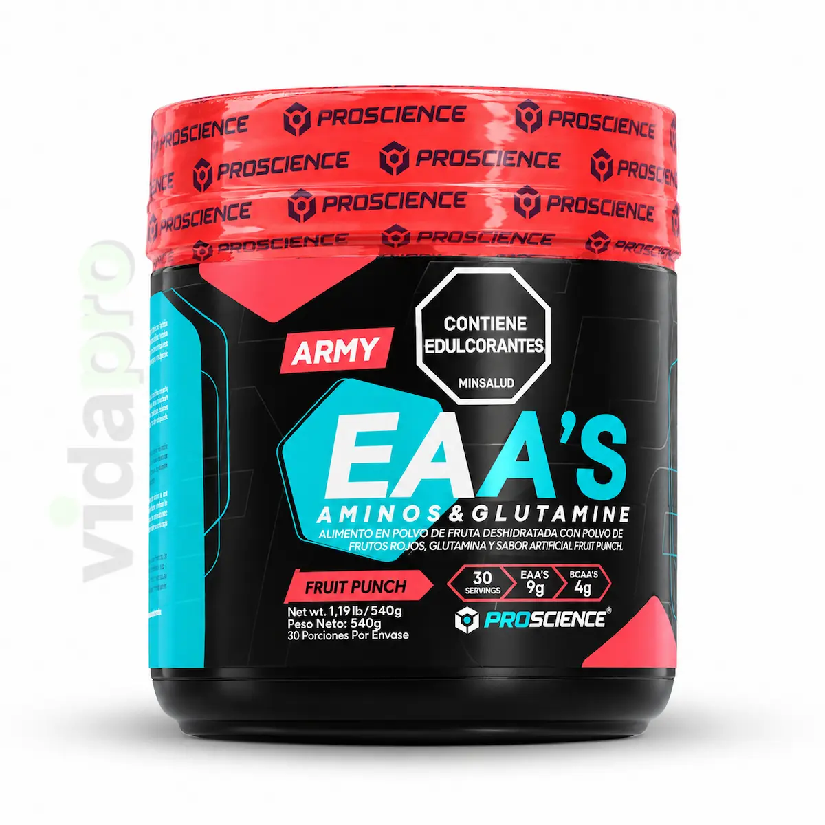 EAA's Army ProScience sabor Fruit Punch, tarro de 540 g con 30 porciones de aminoácidos esenciales y glutamina